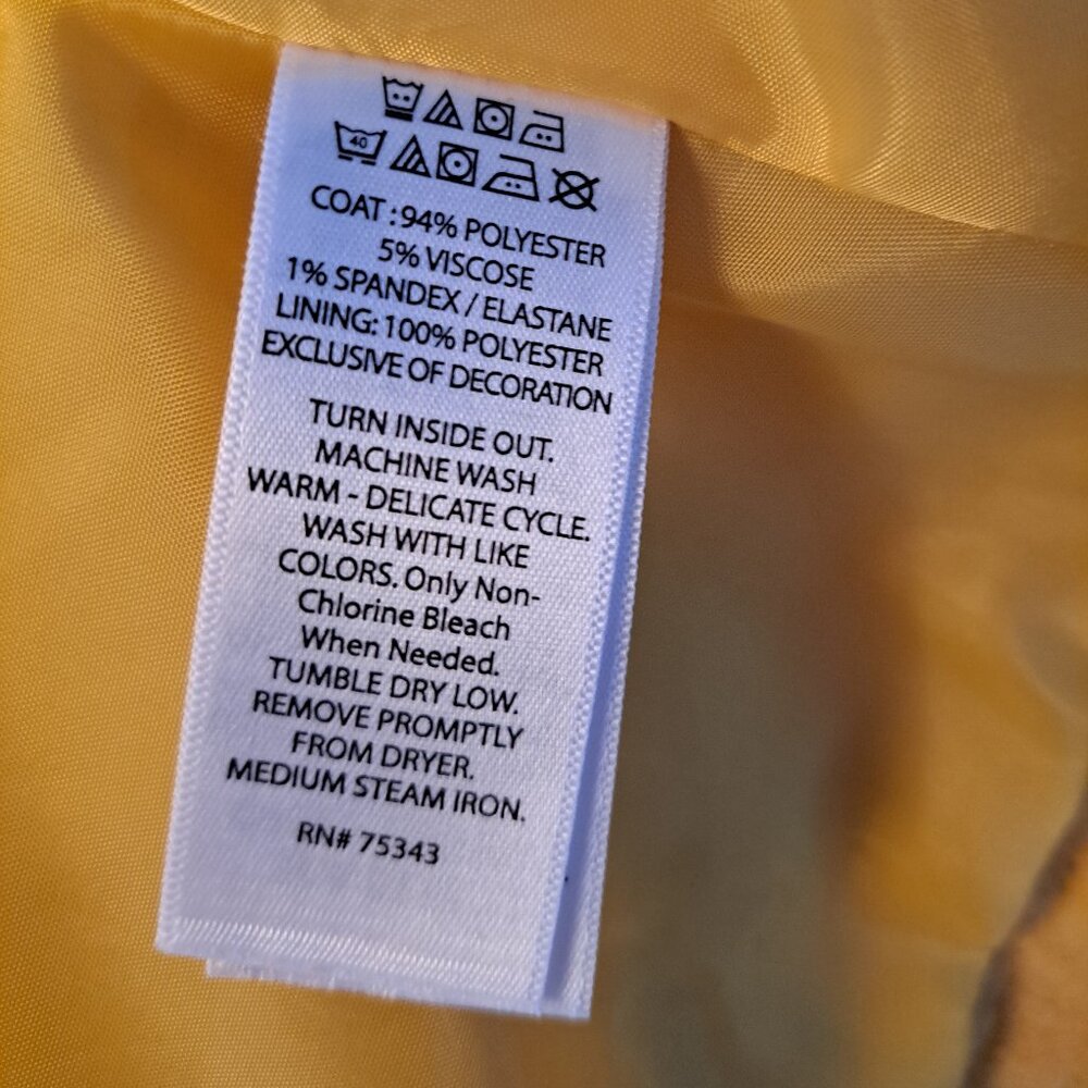 Max Studio Girl's Mustard Yellow Double-Breasted Pea Coat W/Bow Accents 18M - Picture 7 of 8